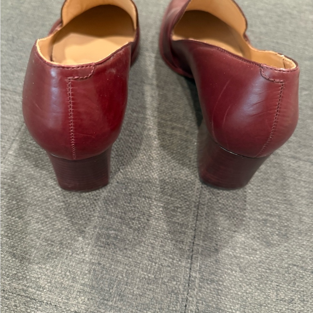 Tamara Mellon Burgundy Leather Heeled Loafers - Picture 2 of 2